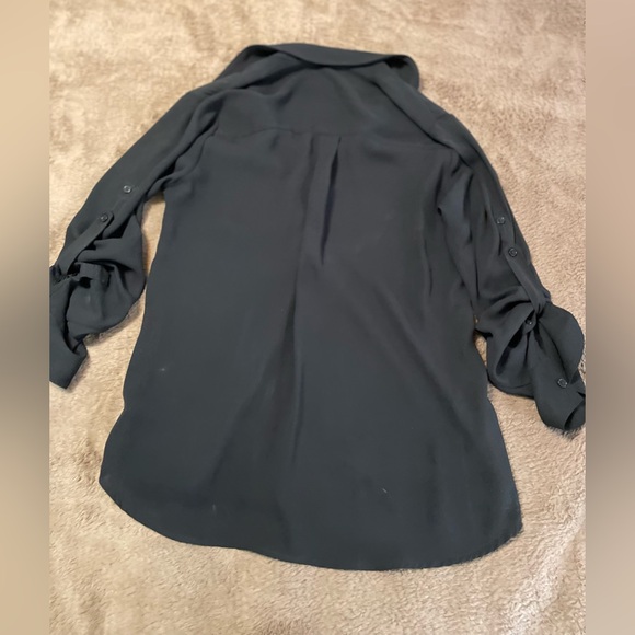 Express Black Sheer V Tie String, Button up Sleeve Blouse, Women’s M - Picture 5 of 6